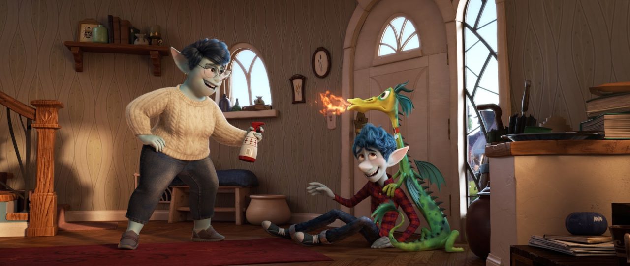 Crítica - Dois Irmãos "emoção disfarçada em um filme de aventura" 6 Pixar Onward First Look Julia Louis Dreyfus Dragon Red